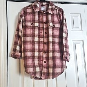 Old Navy pink/white/tan shacket, size S